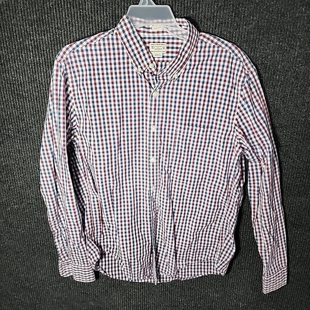 J.Crew Slim fit Button Down‎ Shirt Gingham Sz L Large 100% Cotton
